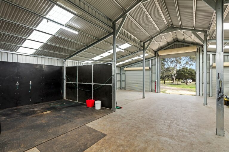 Equibaord stables in American style barn with washbay