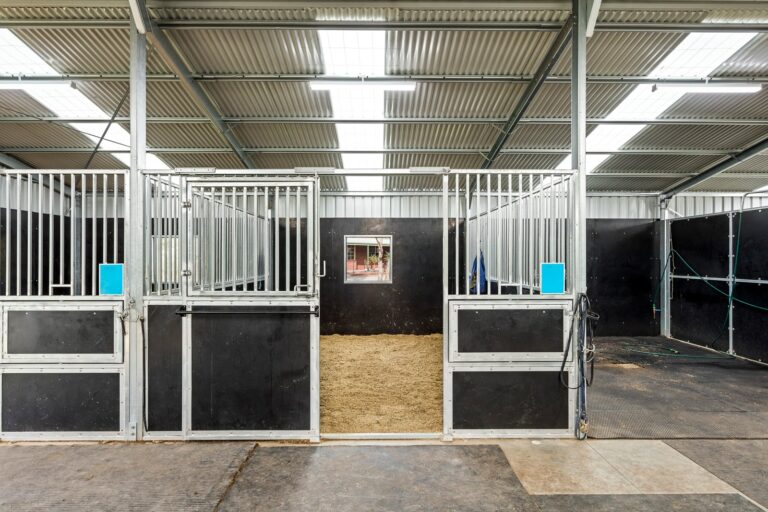 Equibaord stables in American style barn with shutter