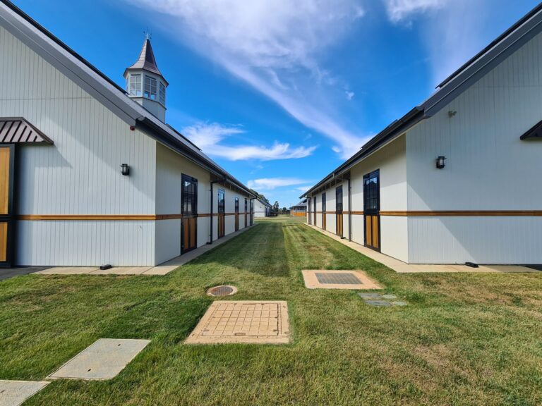 Yulong horse barn with champion hardwood doors and black powder coating